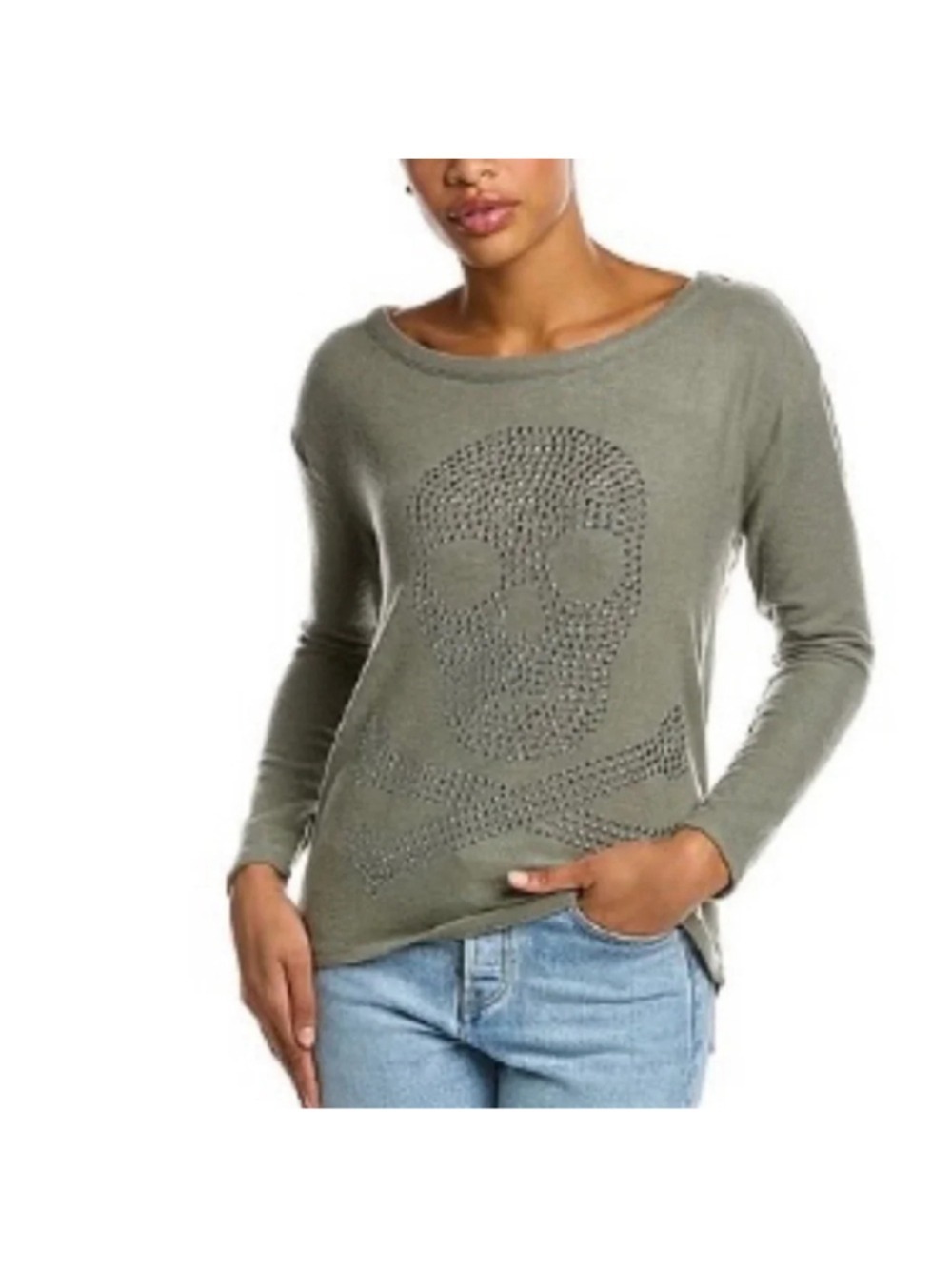 NWT Chaser Studded Skull Bliss Knit Long Sleeve Dolman Pullover Sweater
